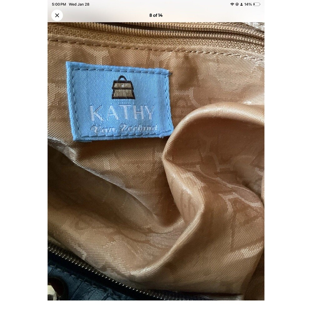 Kathy Van Zeeland Blue Denim & Faux Leather Satchel Bag/Purse Grommets/Studs - Picture 7 of 12
